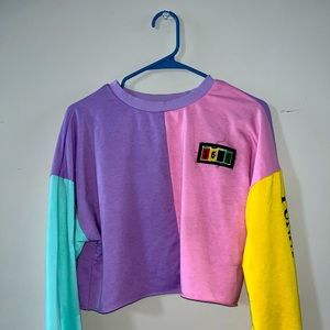 Multicolored 60’s Long Sleeve Crop Top